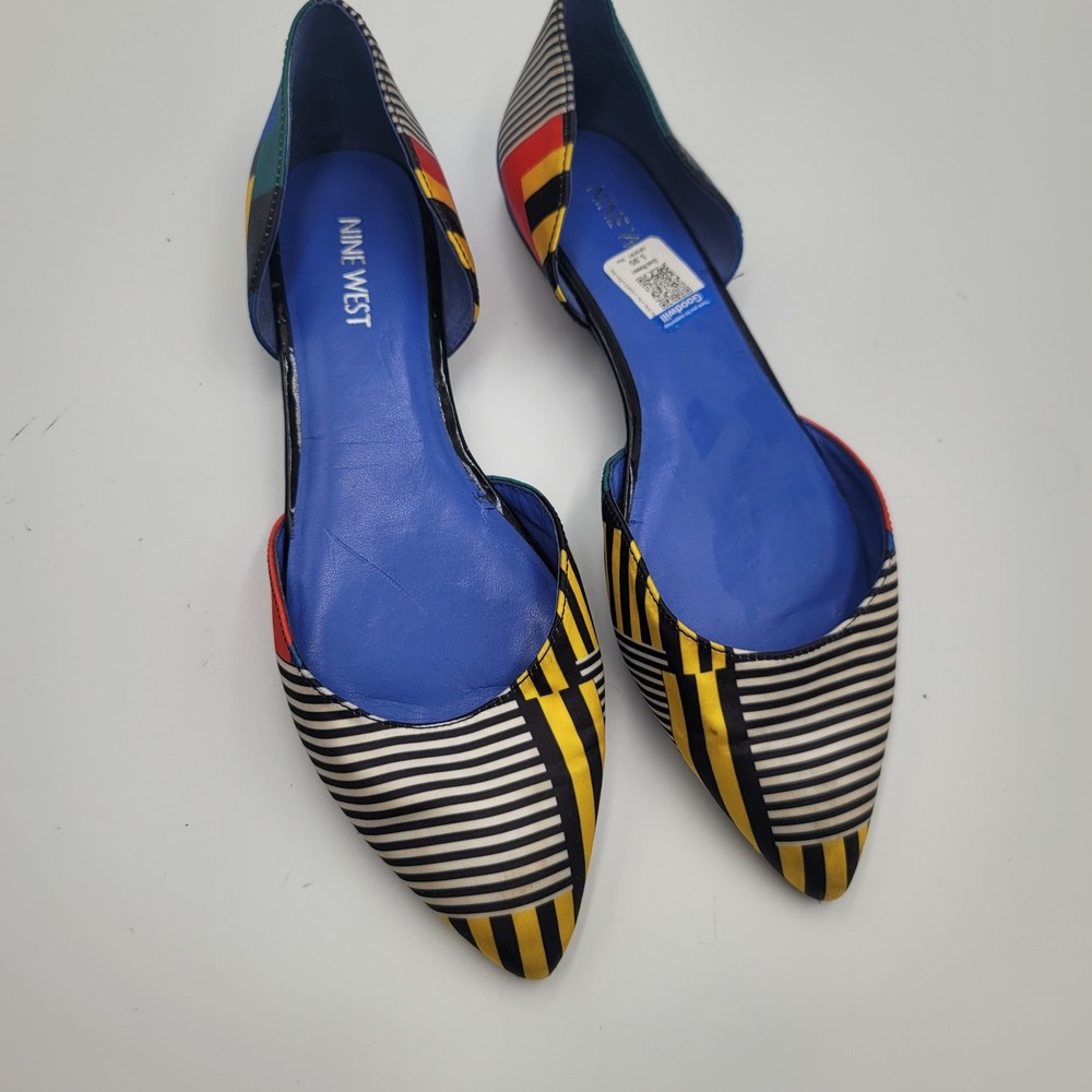 Nine West Womens Multi Color Geometric Pop‎ Art Striped Pointed Toe Flats Sz 8.5